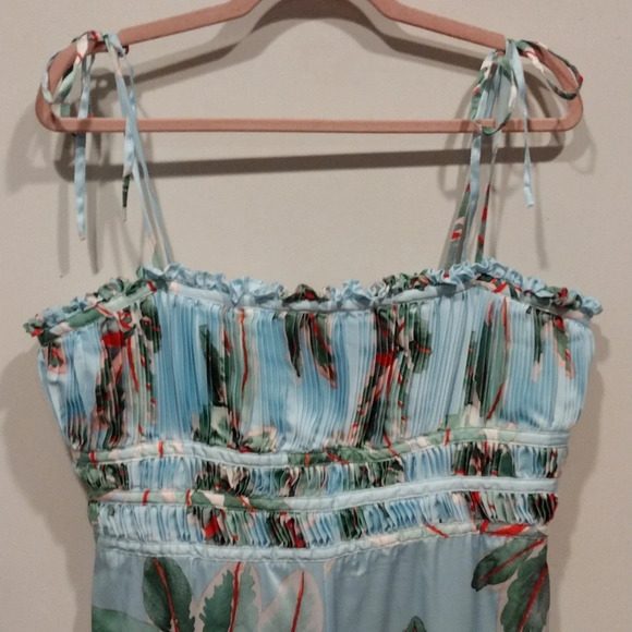 Hutch Anthropologie Satin Floral Ruched Wide Leg Jumpsuit Sz 10 Petite-Romantic - Picture 2 of 8